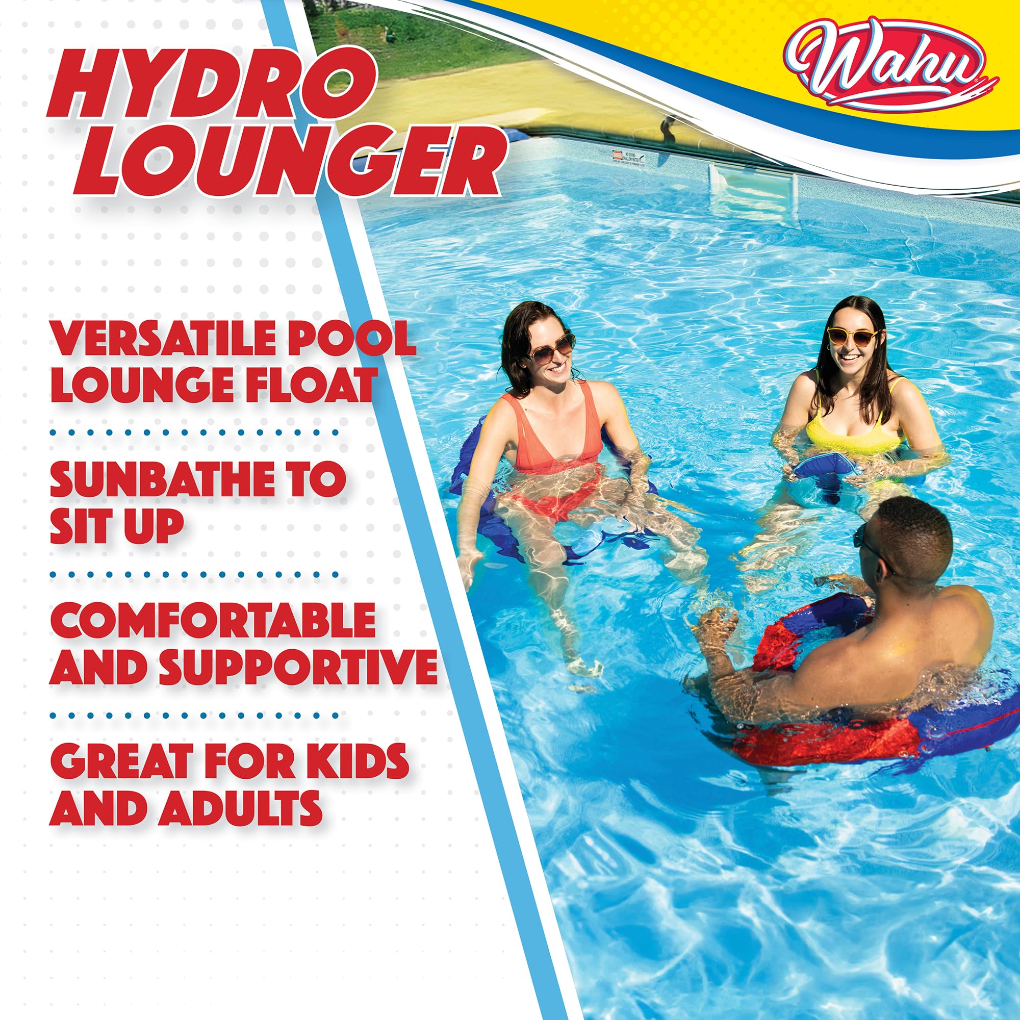 Wahu Hydro Lounger Red/Blue Inflatable Pool Float for Sunbathing and Sitting Up