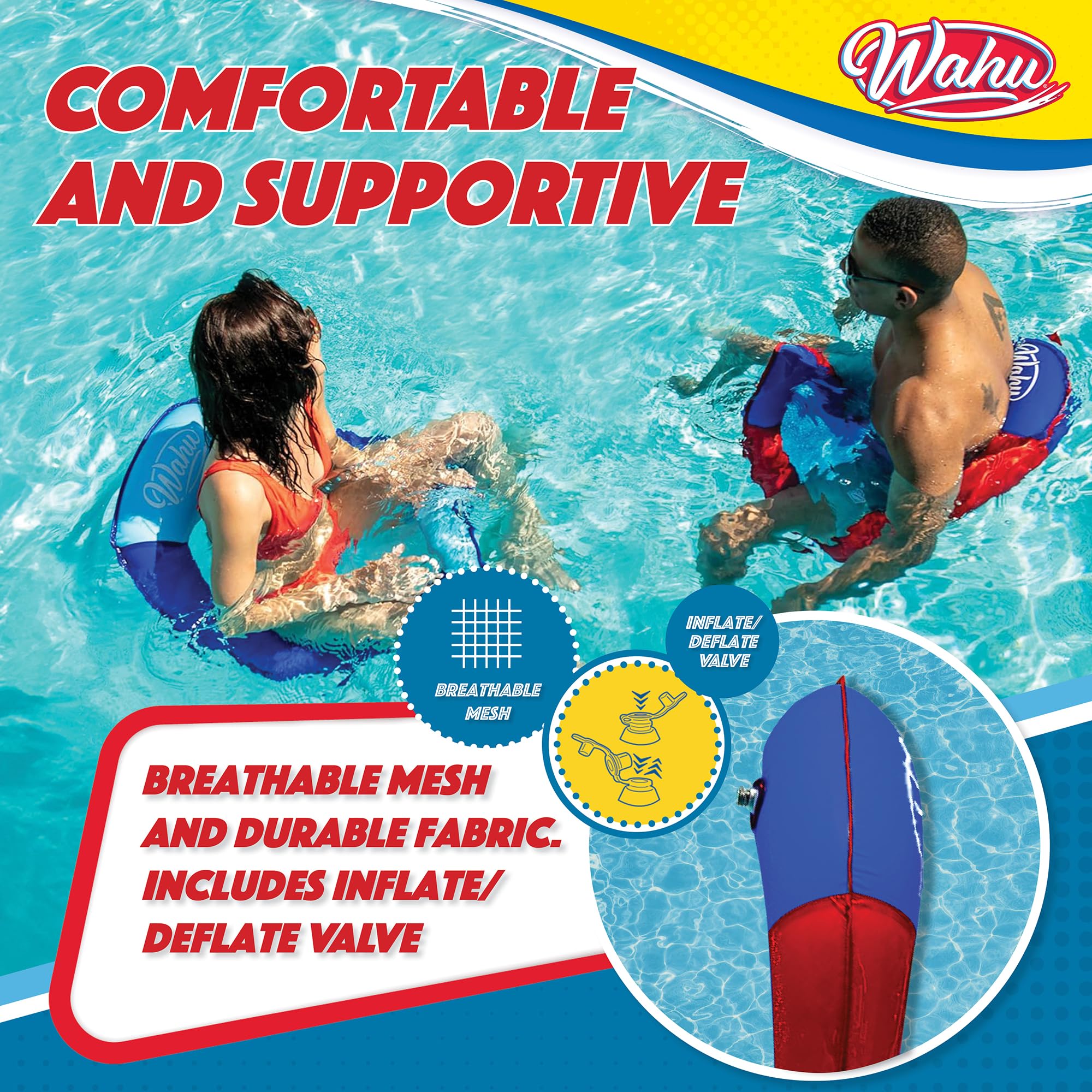 Wahu Hydro Lounger Red/Blue Inflatable Pool Float for Sunbathing and Sitting Up