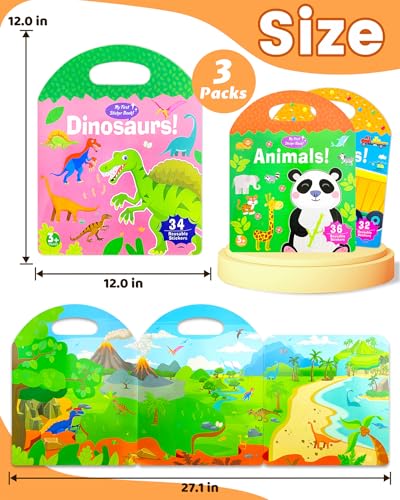 Walenced Reusable Sticker Book for Toddlers – 104 Stickers, 3 Themes, Waterproof & Portable