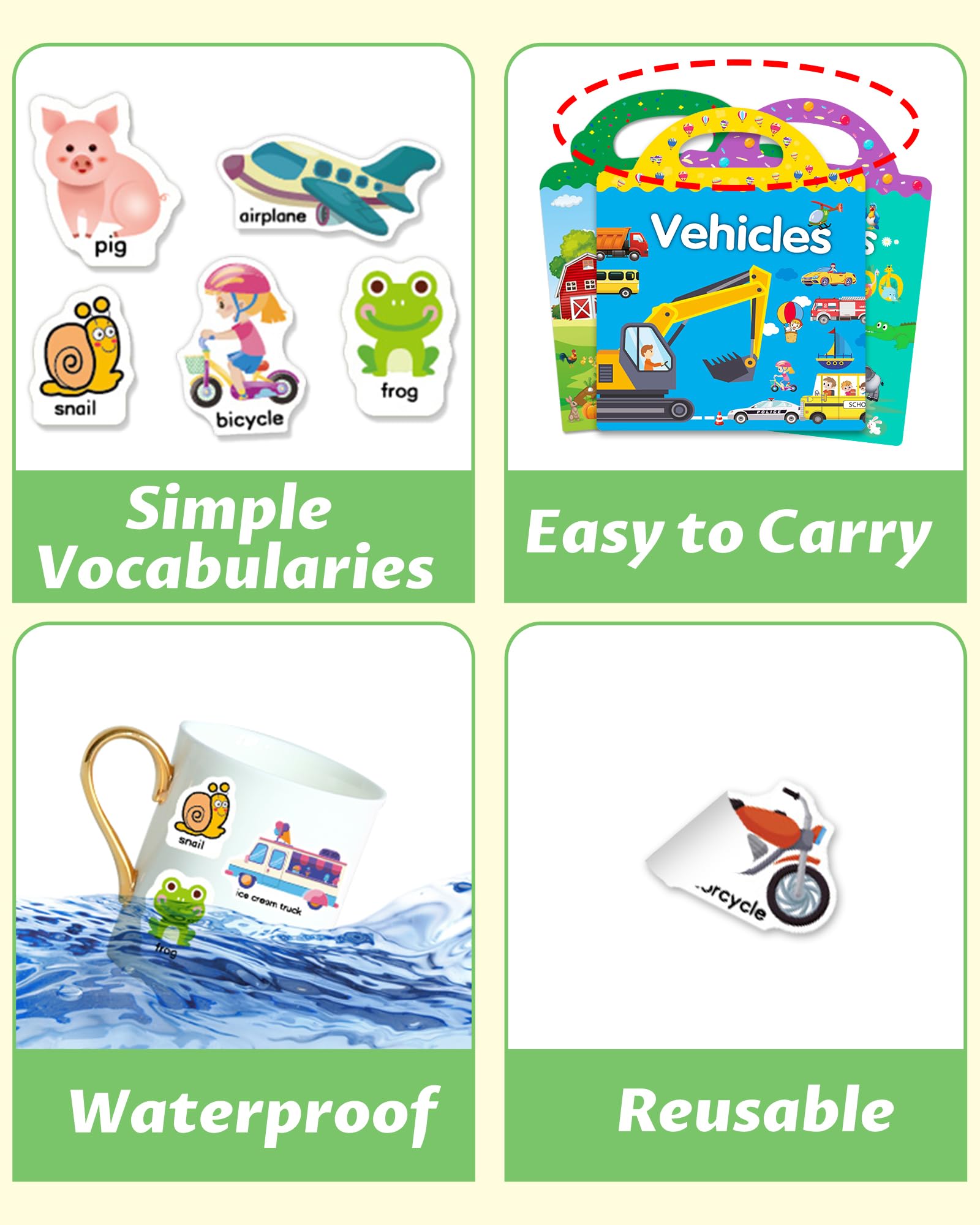Walenced Reusable Sticker Book for Toddlers – 111-Piece Travel Toy with 3 Themes, Screen-Free Fun