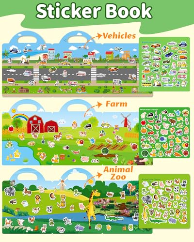Walenced Reusable Sticker Book for Toddlers – 111-Piece Travel Toy with 3 Themes, Screen-Free Fun