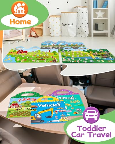 Walenced Reusable Sticker Book for Toddlers – 111-Piece Travel Toy with 3 Themes, Screen-Free Fun