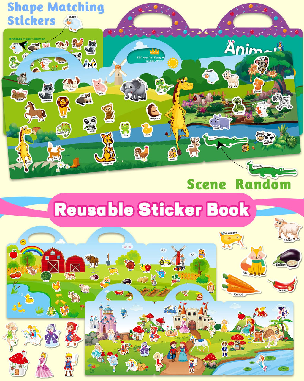 Walenced Reusable Sticker Book for Toddlers – 115 Pieces, 3 Themes, Portable