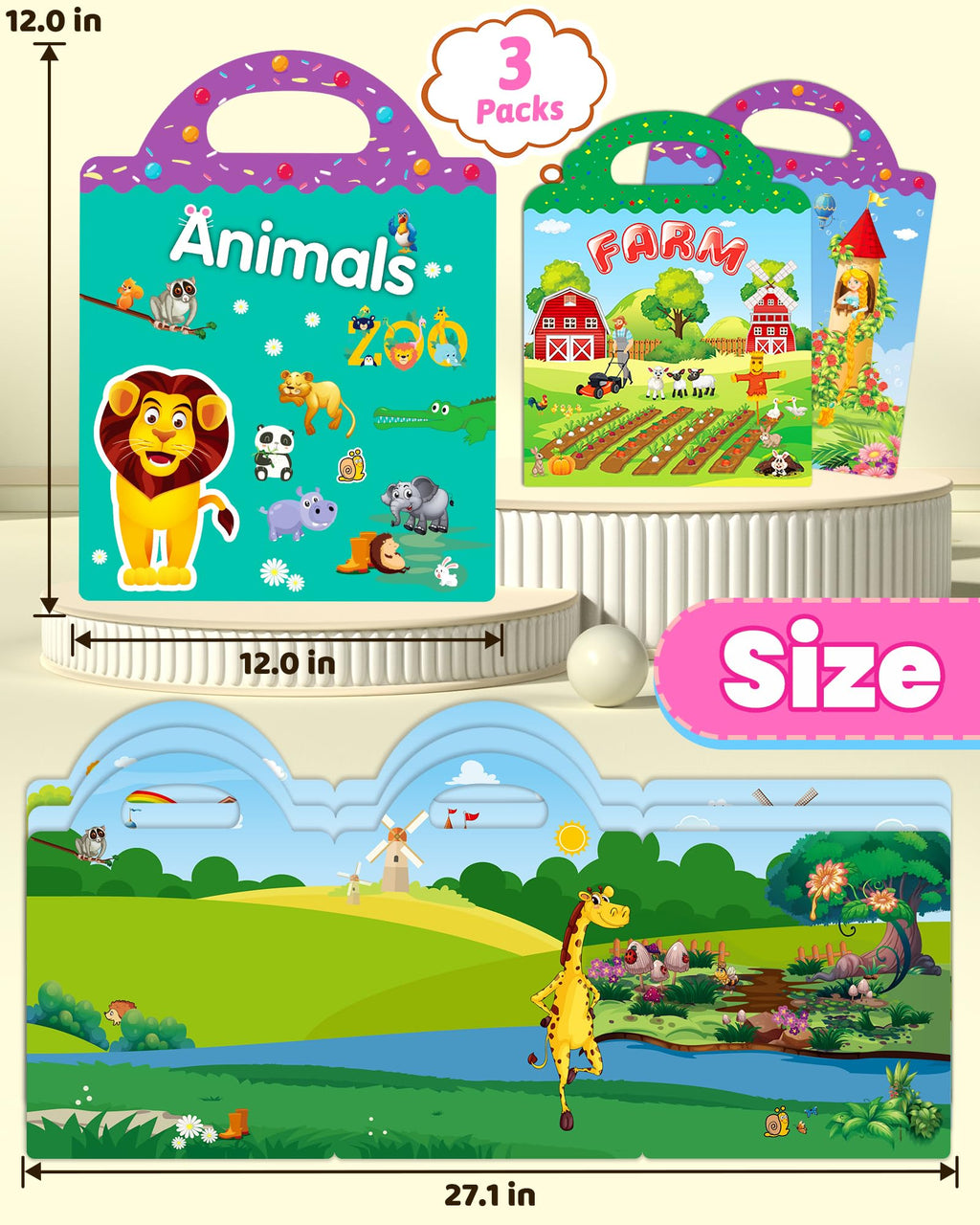 Walenced Reusable Sticker Book for Toddlers – 115 Pieces, 3 Themes, Portable