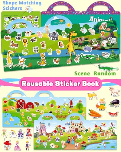Walenced Reusable Sticker Book for Toddlers – 115 Pieces, 3 Themes, Portable