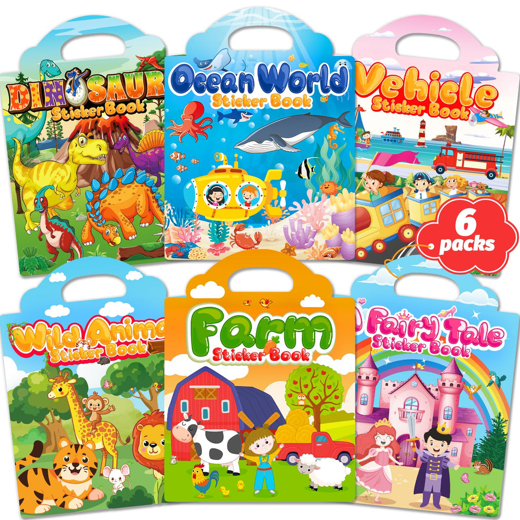 Walenced Reusable Sticker Book for Toddlers – 6 Themes of Waterproof PVC Stickers with Carry Handle