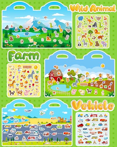 Walenced Reusable Sticker Book for Toddlers – 6 Themes of Waterproof PVC Stickers with Carry Handle