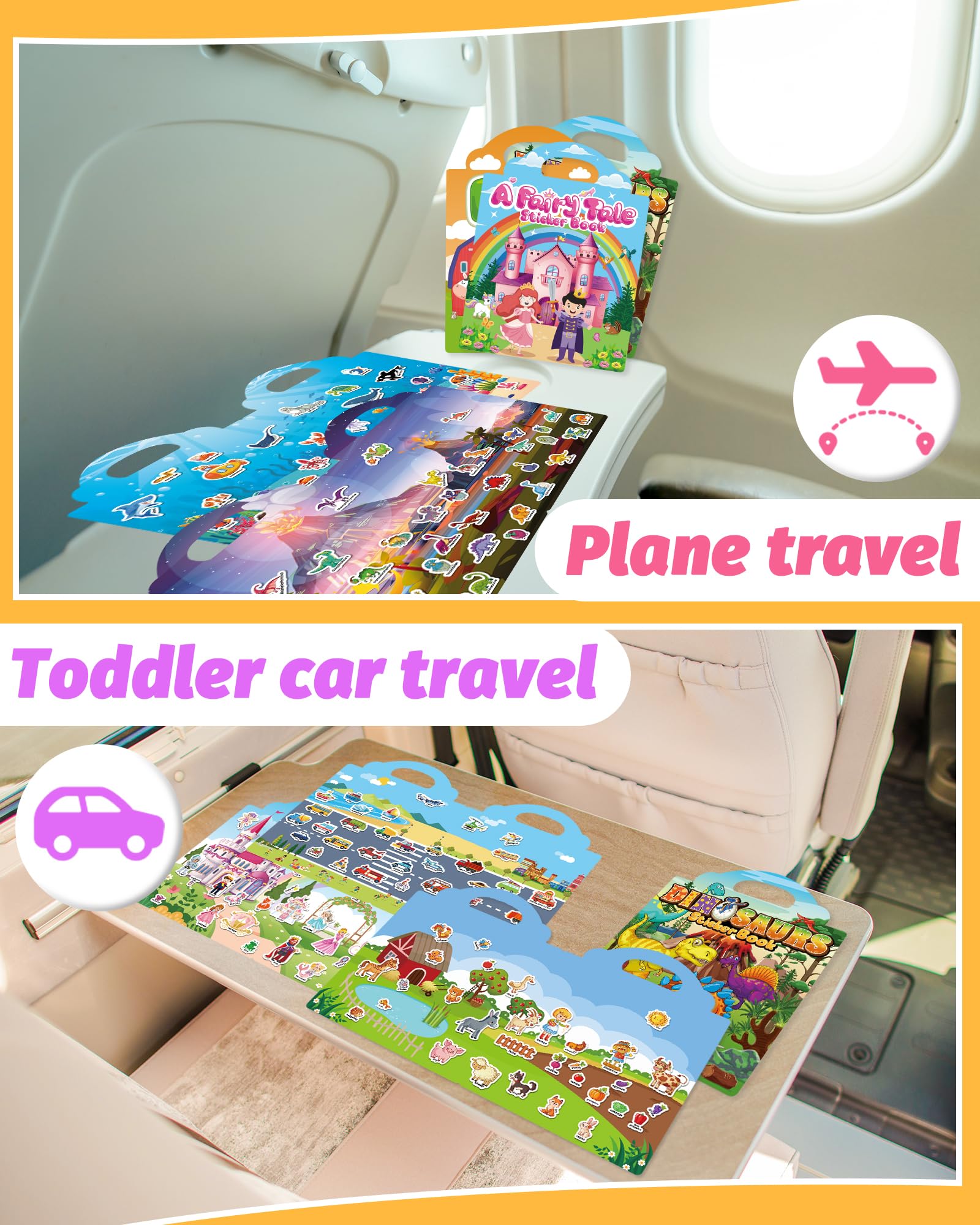 Walenced Reusable Sticker Book for Toddlers – 6 Themes of Waterproof PVC Stickers with Carry Handle