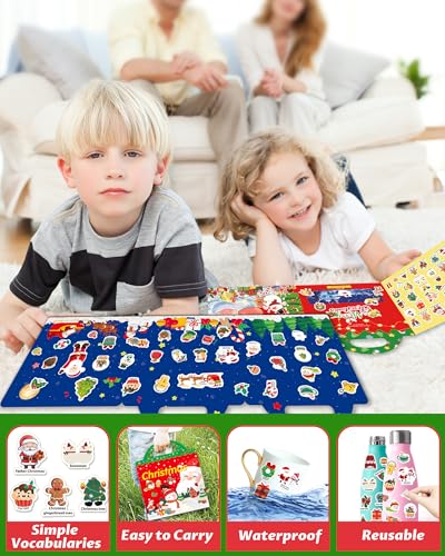 Walenced Reusable Sticker Book for Toddlers – 72 Christmas Stickers, Portable Travel Toy