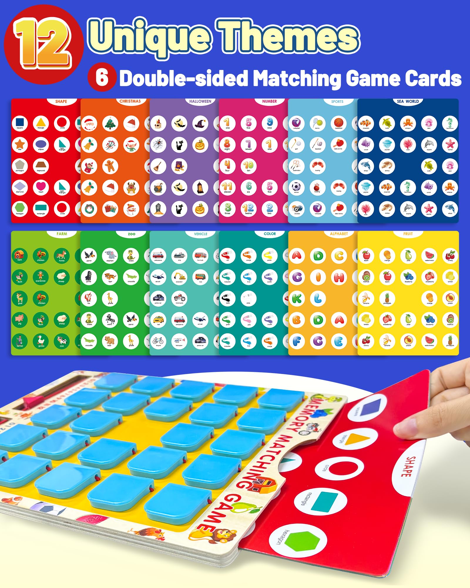 Walenty Matching Memory Game for Kids Ages 3-8 – Travel Size Board Game with 12 Themes