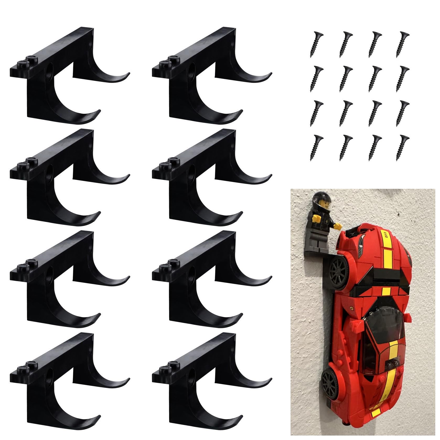 Wall Mount for Lego Speed Champions – 8 Pack Display Bracket with Base for Figures – Black