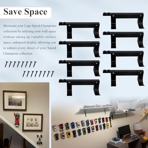 Wall Mount for Lego Speed Champions – 8 Pack Display Bracket with Base for Figures – Black