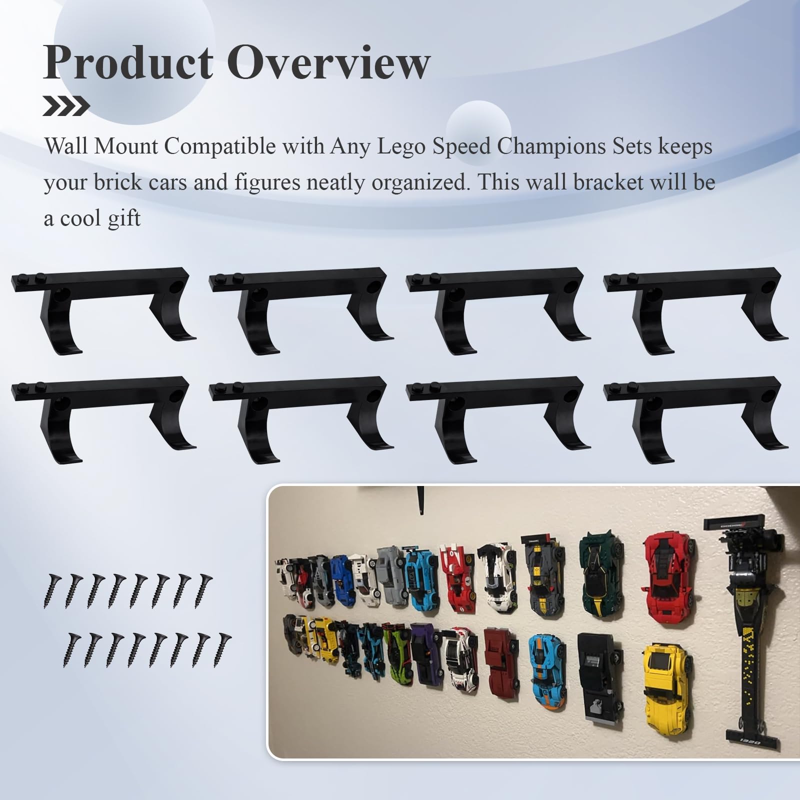 Wall Mount for Lego Speed Champions – 8 Pack Display Bracket with Base for Figures – Black