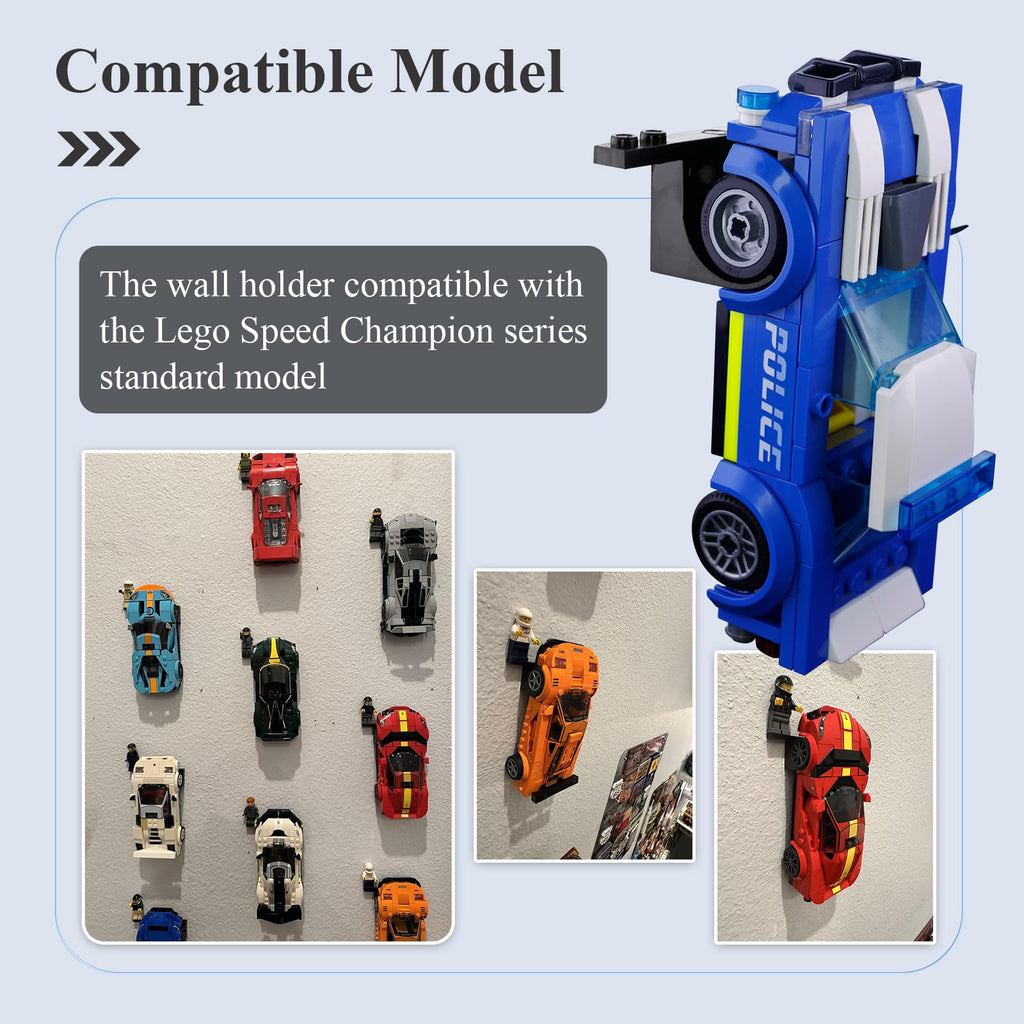 Wall Mount for Lego Speed Champions – 8 Pack Display Bracket with Base for Figures – Black