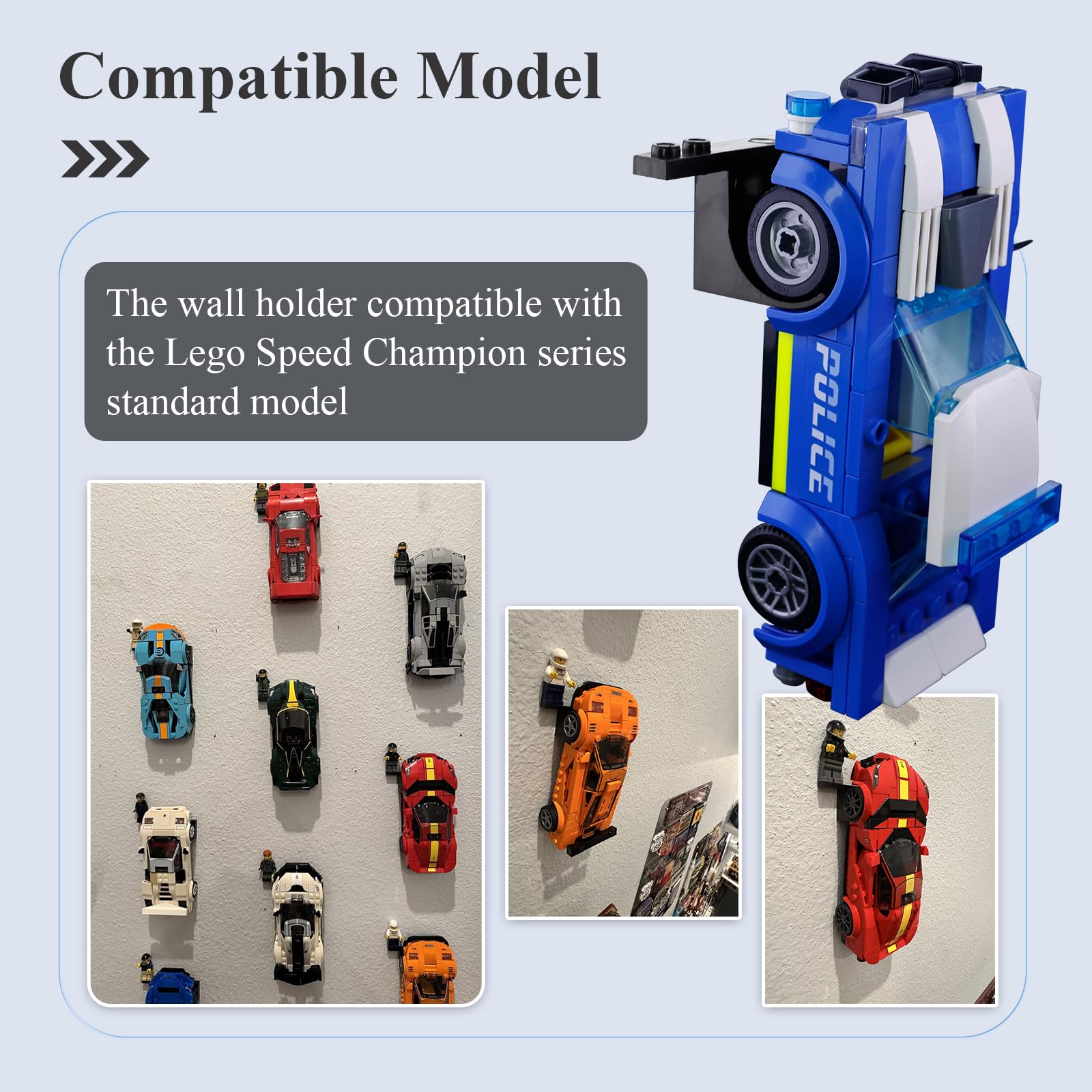 Wall Mount for Lego Speed Champions – 8 Pack Display Bracket with Base for Figures – Black