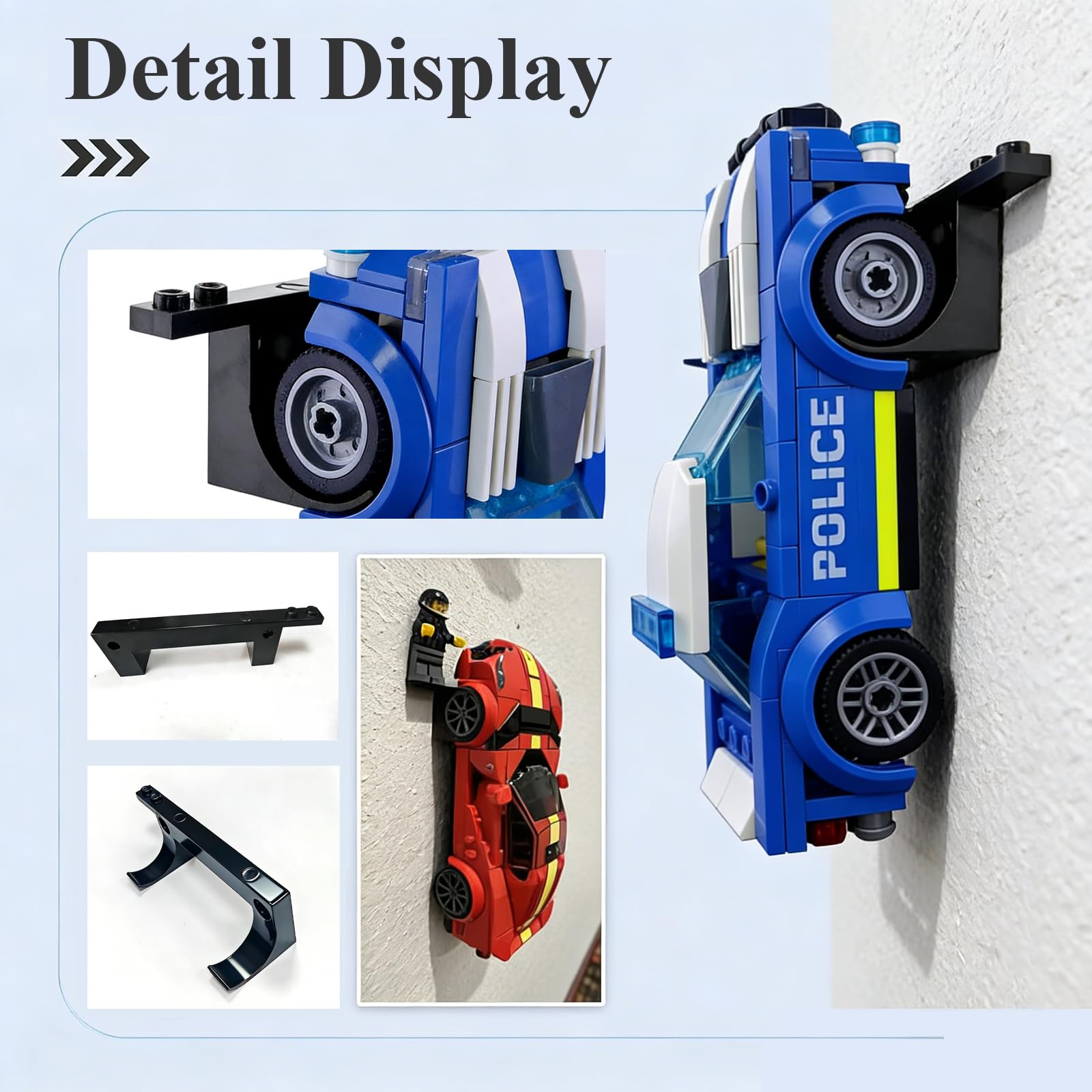 Wall Mount for Lego Speed Champions – 8 Pack Display Bracket with Base for Figures – Black
