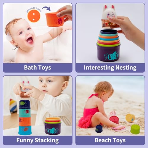 Wanonoo Bunny Baby Stacking Cups with Rattle Top – 9-Piece Nesting Toy for Toddlers 1-3