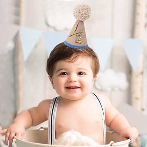WAOUH Half Birthday Crown for 6-Month-Old Baby – Pale Gold Glitter & Royal Blue Felt Photo Prop