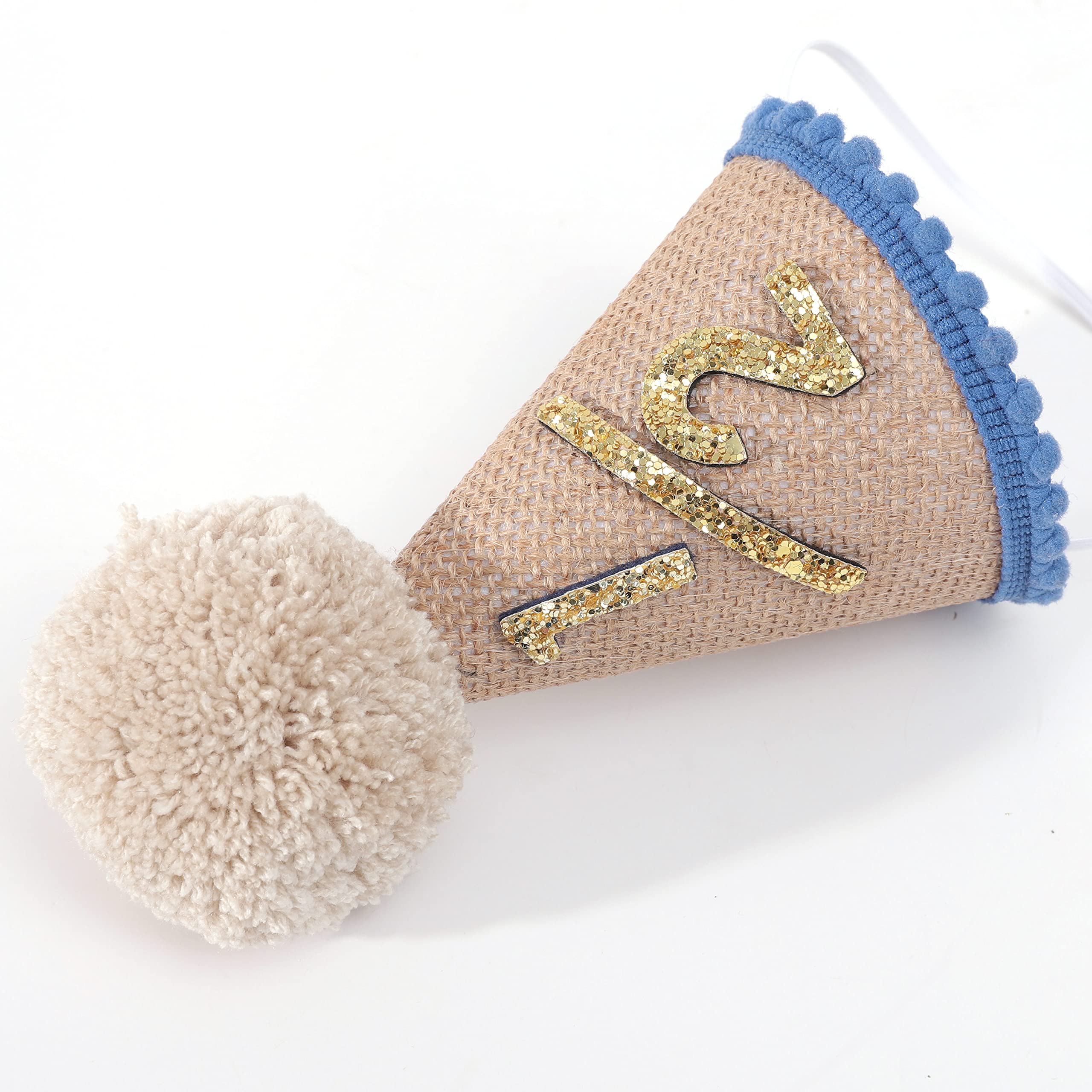 WAOUH Half Birthday Crown for 6-Month-Old Baby – Pale Gold Glitter & Royal Blue Felt Photo Prop