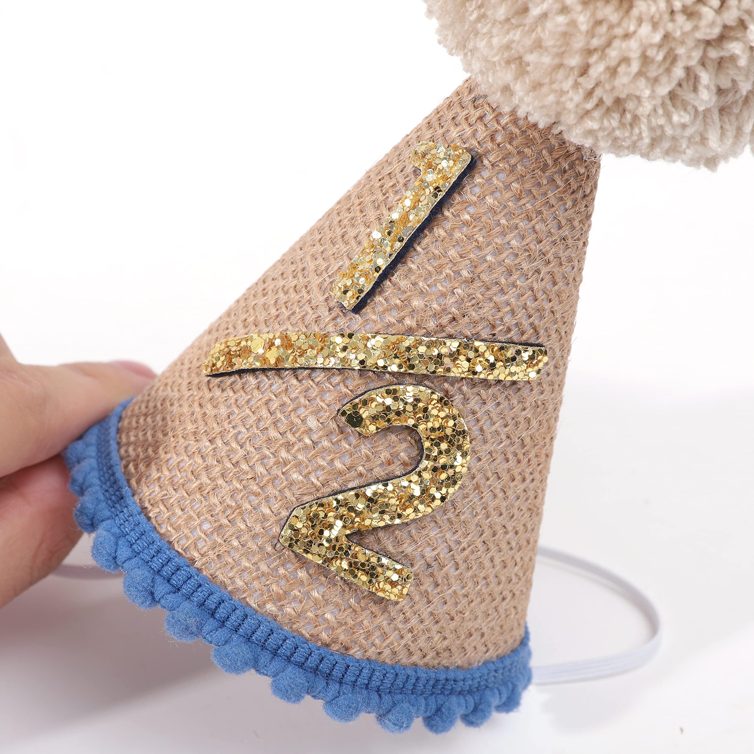 WAOUH Half Birthday Crown for 6-Month-Old Baby – Pale Gold Glitter & Royal Blue Felt Photo Prop