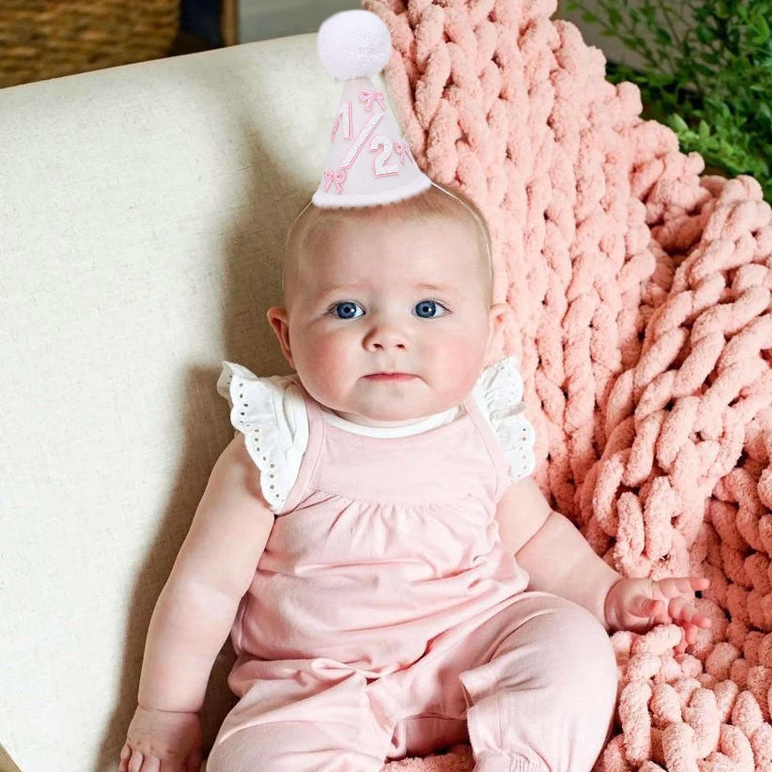WAOUH Half Birthday Crown – Pale Gold Glitter & Royal Blue Felt Hat for 6-Month Baby, Mini Photo Prop