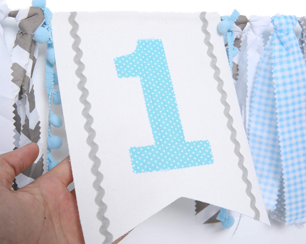 WAOUH Light Blue 1st Birthday High Chair Banner – Handmade Linen & Flax Garland for First Birthday Party Decor