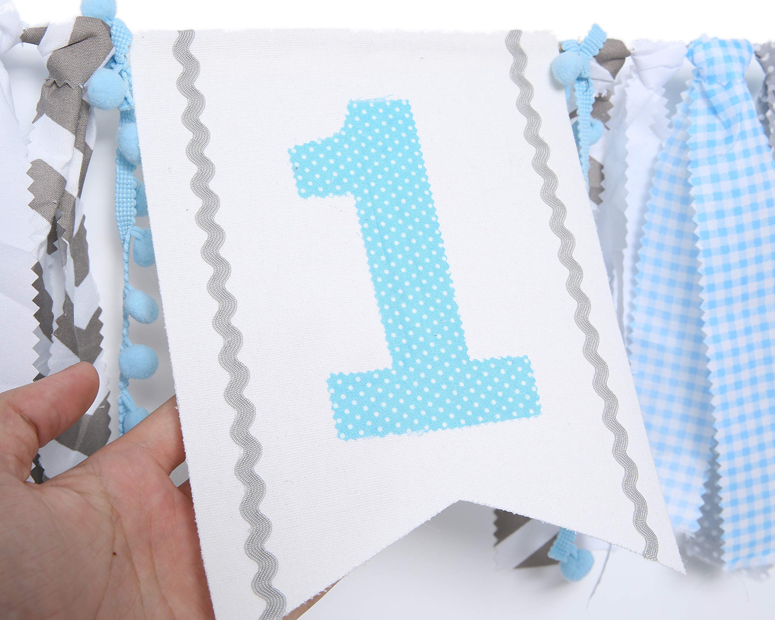 WAOUH Light Blue 1st Birthday High Chair Banner – Handmade Linen & Flax Garland for First Birthday Party Decor