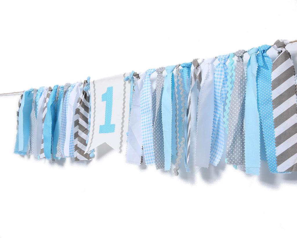 WAOUH Light Blue 1st Birthday High Chair Banner – Handmade Linen & Flax Garland for First Birthday Party Decor