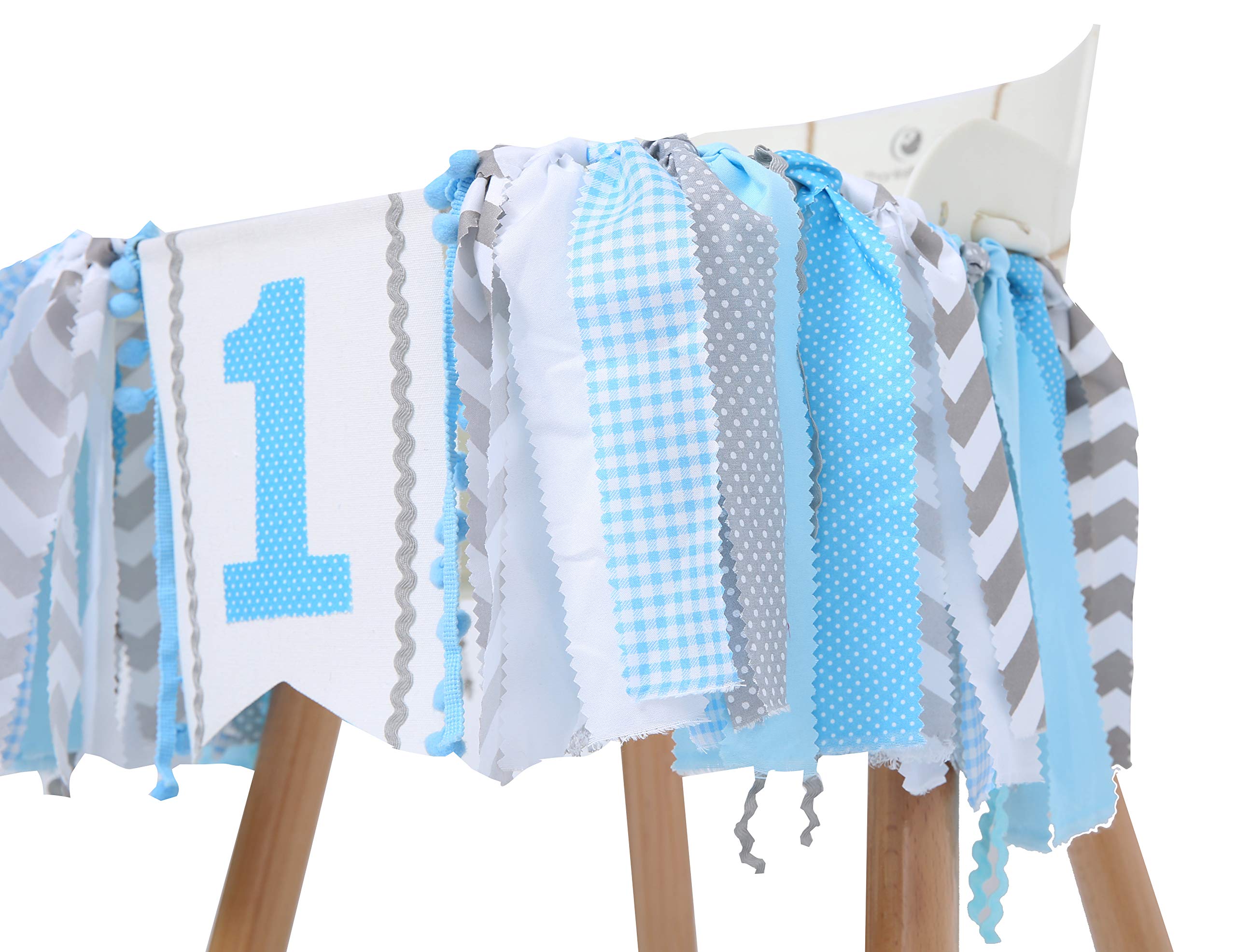 WAOUH Light Blue 1st Birthday High Chair Banner – Handmade Linen & Flax Garland for First Birthday Party Decor