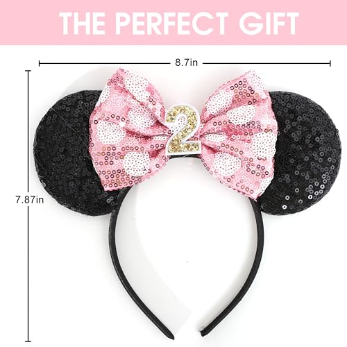 WAOUH Mouse Ears Headband with Mini Hat – 2nd Birthday Party Decorations for Girls