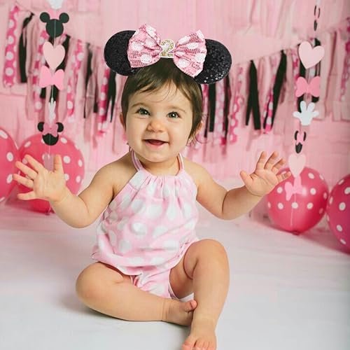 WAOUH Mouse Ears Headband with Mini Hat – 2nd Birthday Party Decorations for Girls