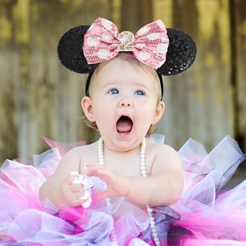 WAOUH Mouse Ears Headband with Mini Hat – 2nd Birthday Party Decorations for Girls