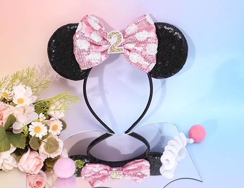 WAOUH Mouse Ears Headband with Mini Hat – 2nd Birthday Party Decorations for Girls