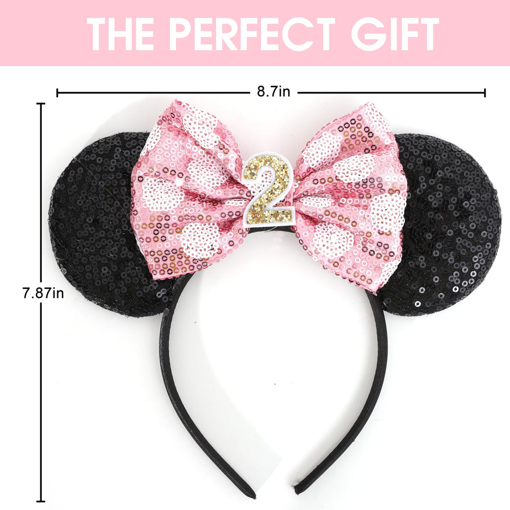 WAOUH Mouse Ears Headband with Mini Hat – 2nd Birthday Party Decorations for Girls