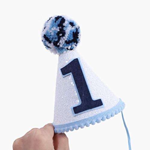 WAOUH Navy Blue Felt Cone Hat for Boy's 1st Birthday – Mini Crown Photo Prop with Elastic Band