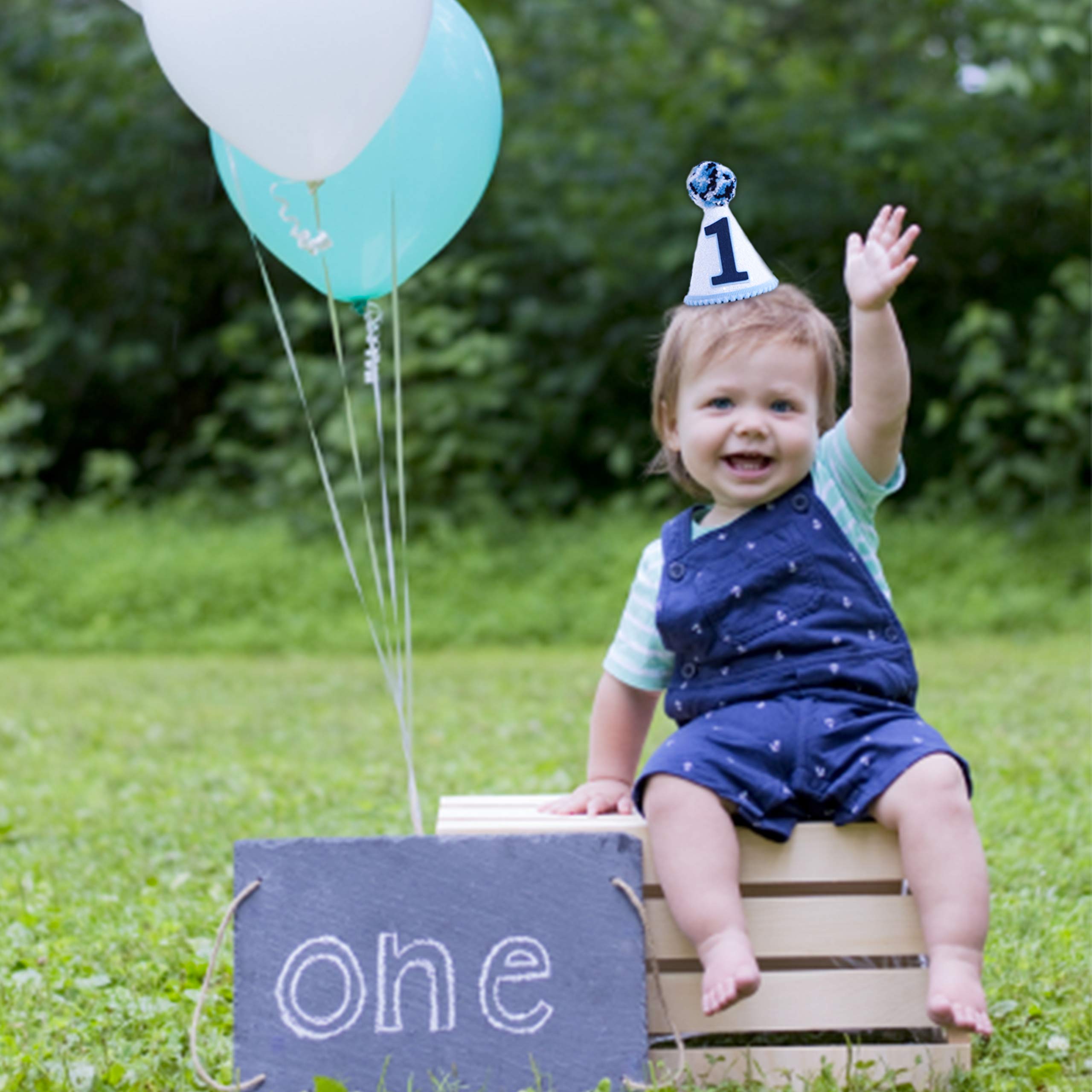 WAOUH Navy Blue Felt Cone Hat for Boy's 1st Birthday – Mini Crown Photo Prop with Elastic Band