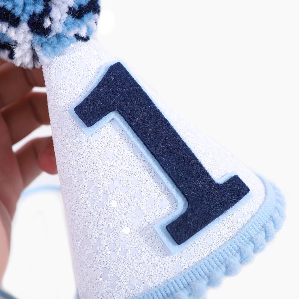 WAOUH Navy Blue Felt Cone Hat for Boy's 1st Birthday – Mini Crown Photo Prop with Elastic Band
