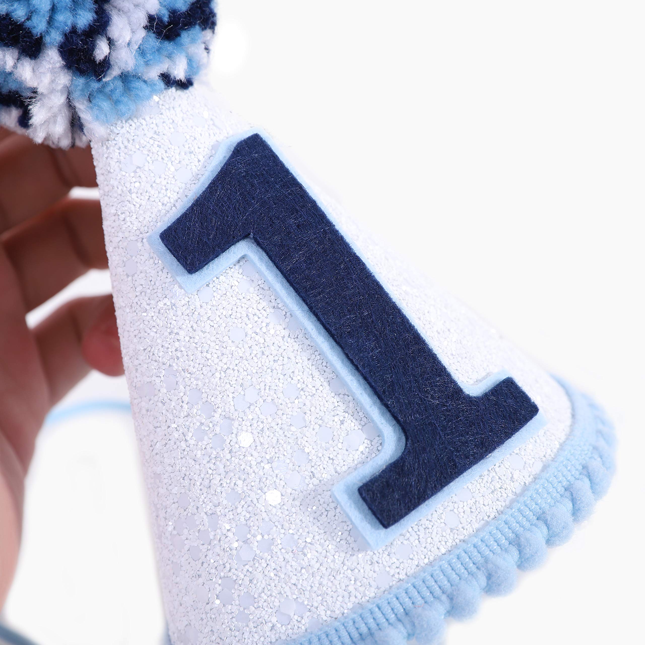 WAOUH Navy Blue Felt Cone Hat for Boy's 1st Birthday – Mini Crown Photo Prop with Elastic Band