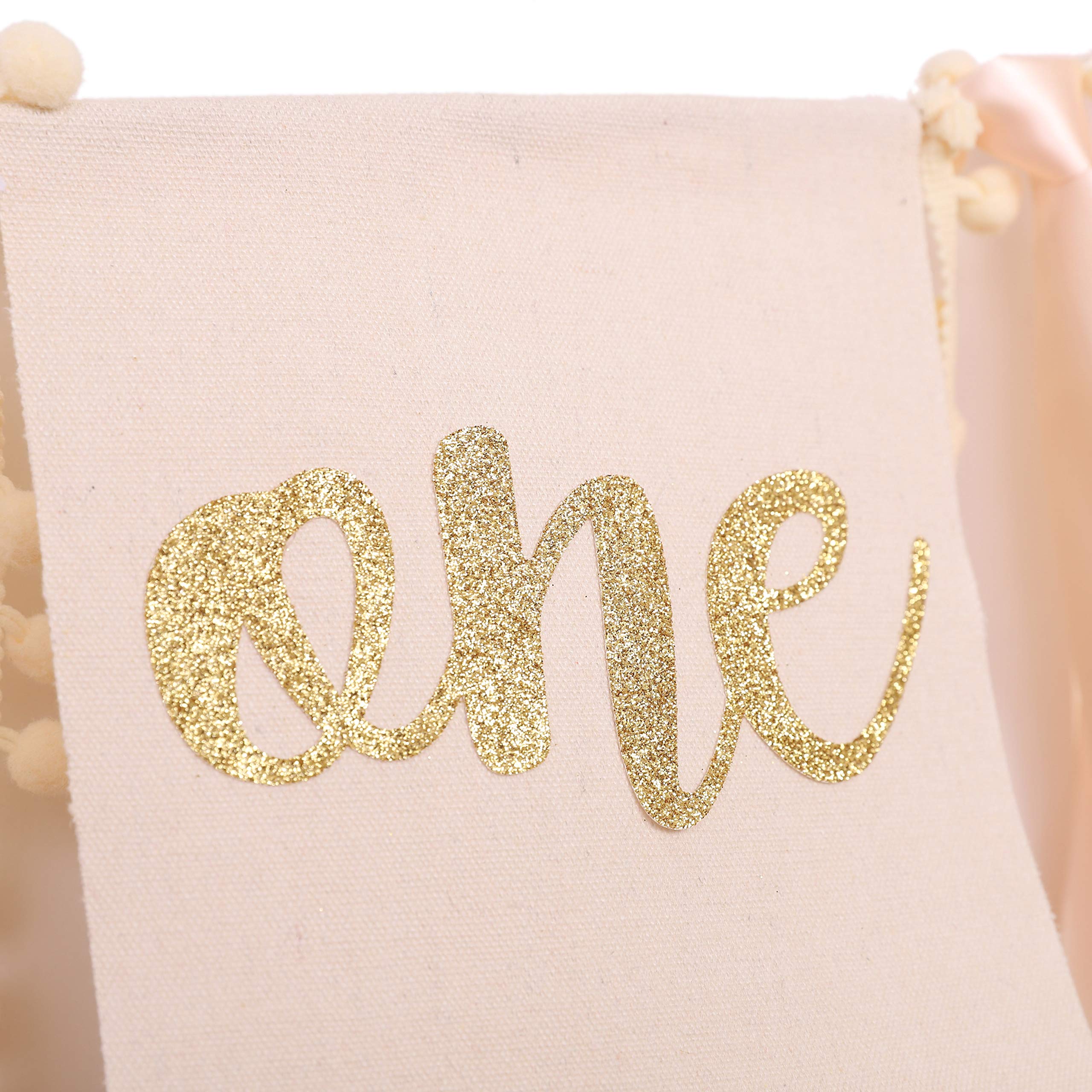 WAOUH Pink Linen Highchair Banner for Baby Girl's 1st Birthday - Cake Smash Photo Prop with Gold Accents