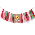 WAOUH Pizza-Themed First Birthday Highchair Banner – 80-Inch Fabric Rag Garland for Cake Smash Photoshoot