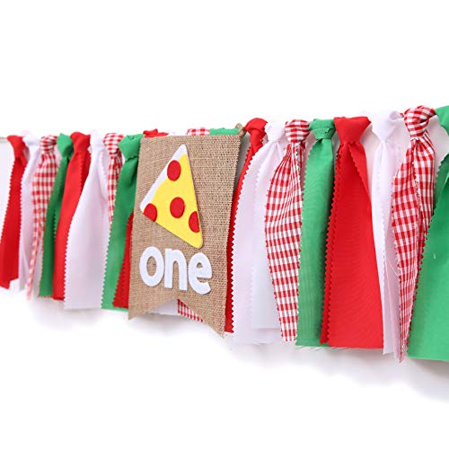 WAOUH Pizza-Themed First Birthday Highchair Banner – 80-Inch Fabric Rag Garland for Cake Smash Photoshoot