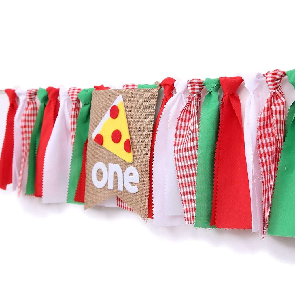 WAOUH Pizza-Themed First Birthday Highchair Banner – 80-Inch Fabric Rag Garland for Cake Smash Photoshoot