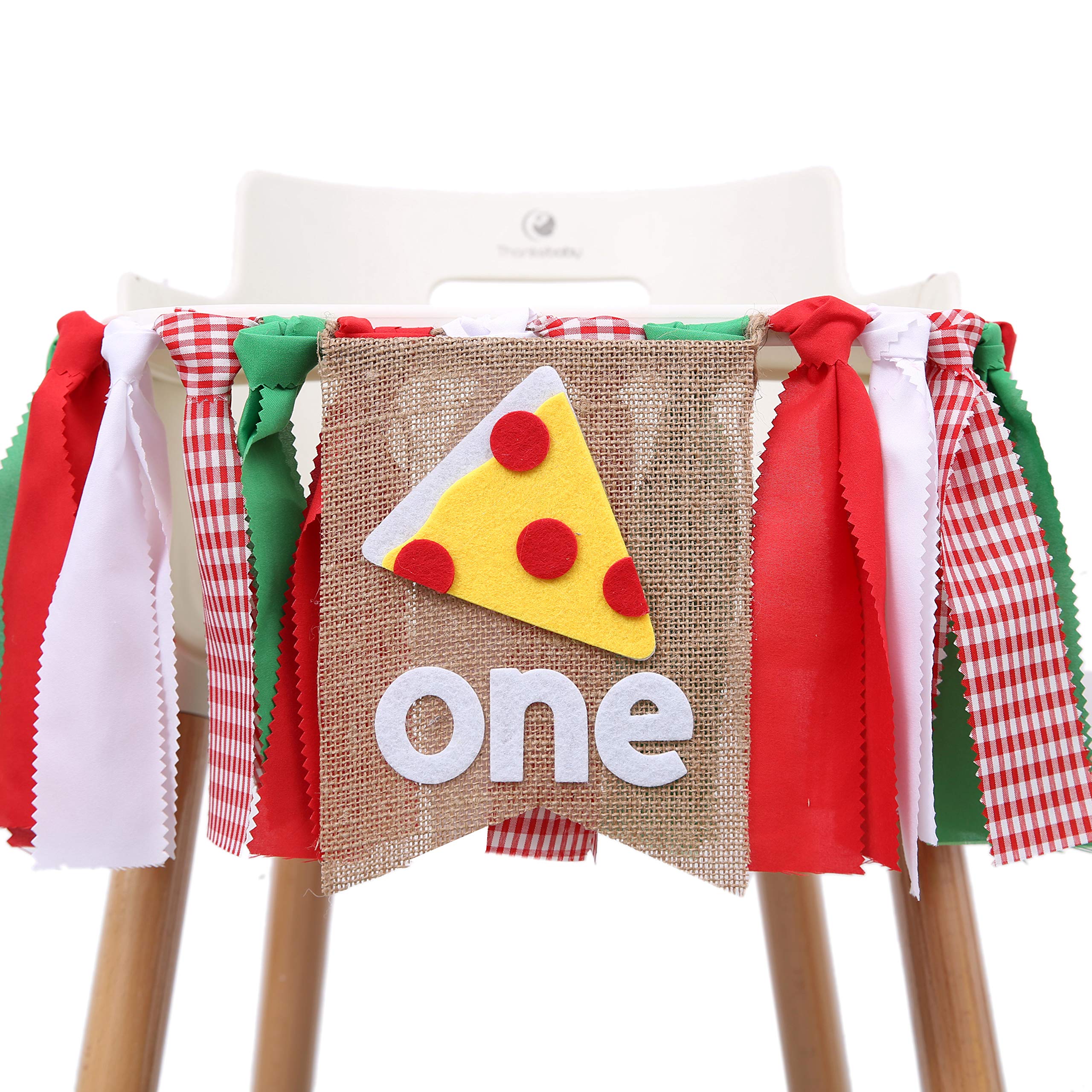 WAOUH Pizza-Themed First Birthday Highchair Banner – 80-Inch Fabric Rag Garland for Cake Smash Photoshoot