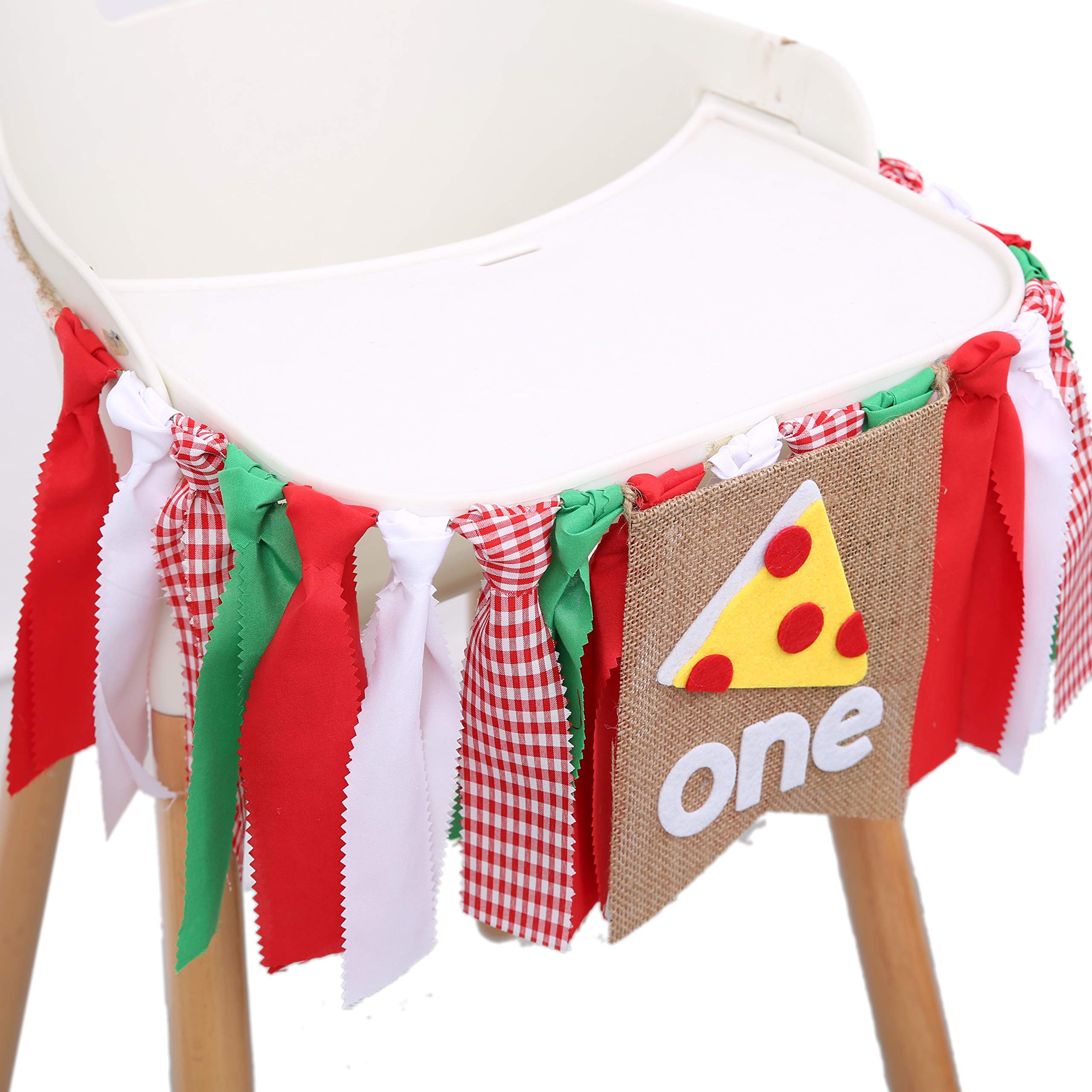 WAOUH Pizza-Themed First Birthday Highchair Banner – 80-Inch Fabric Rag Garland for Cake Smash Photoshoot