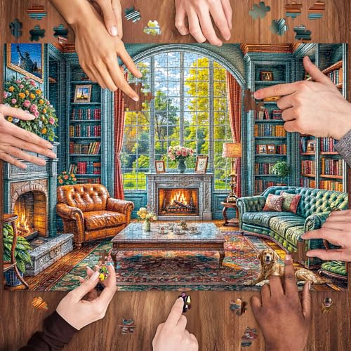 Warm Study Room 1000 Piece Jigsaw Puzzle for Adults – Cozy Library Scene