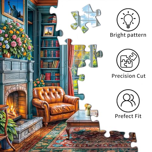 Warm Study Room 1000 Piece Jigsaw Puzzle for Adults – Cozy Library Scene