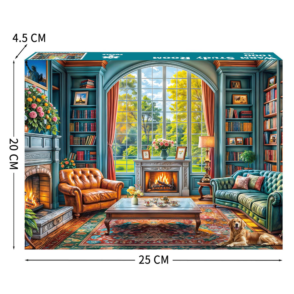 Warm Study Room 1000 Piece Jigsaw Puzzle for Adults – Cozy Library Scene