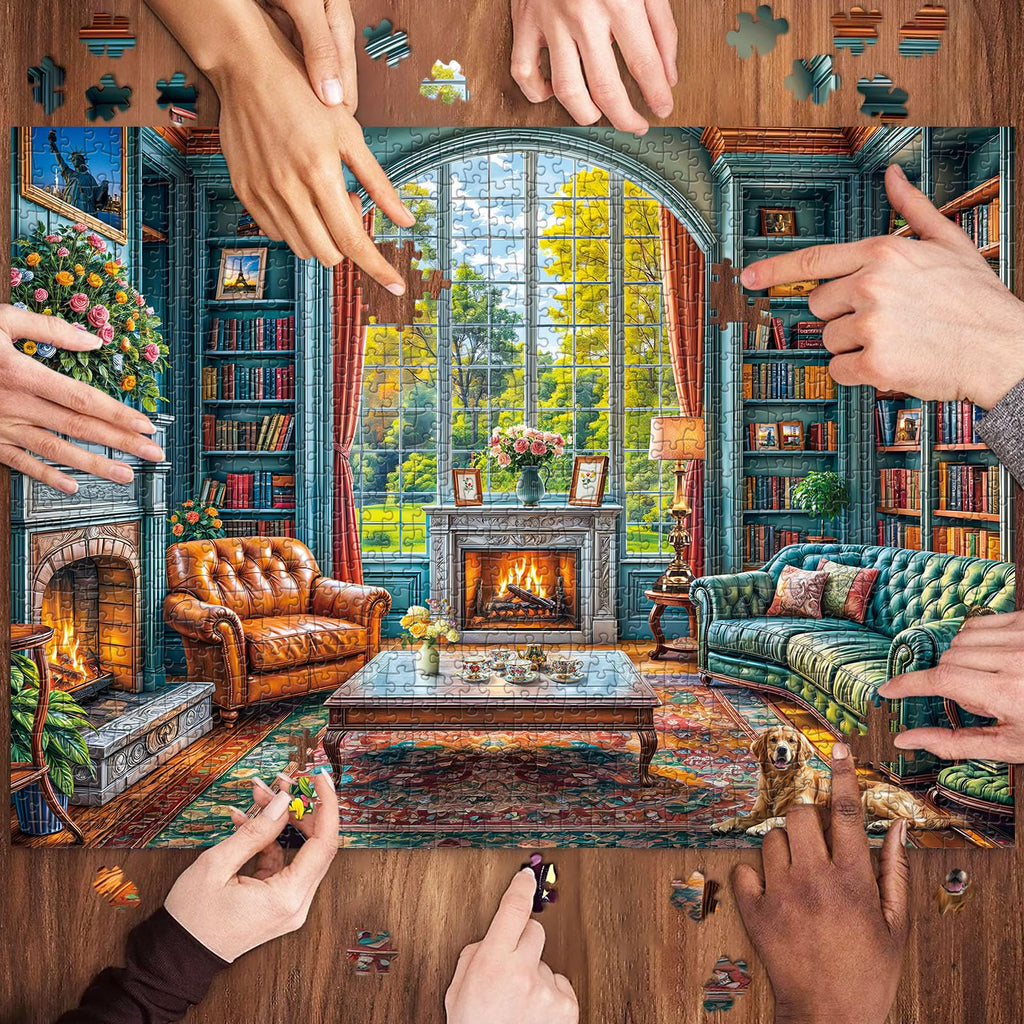 Warm Study Room 1000 Piece Jigsaw Puzzle for Adults – Cozy Library Scene