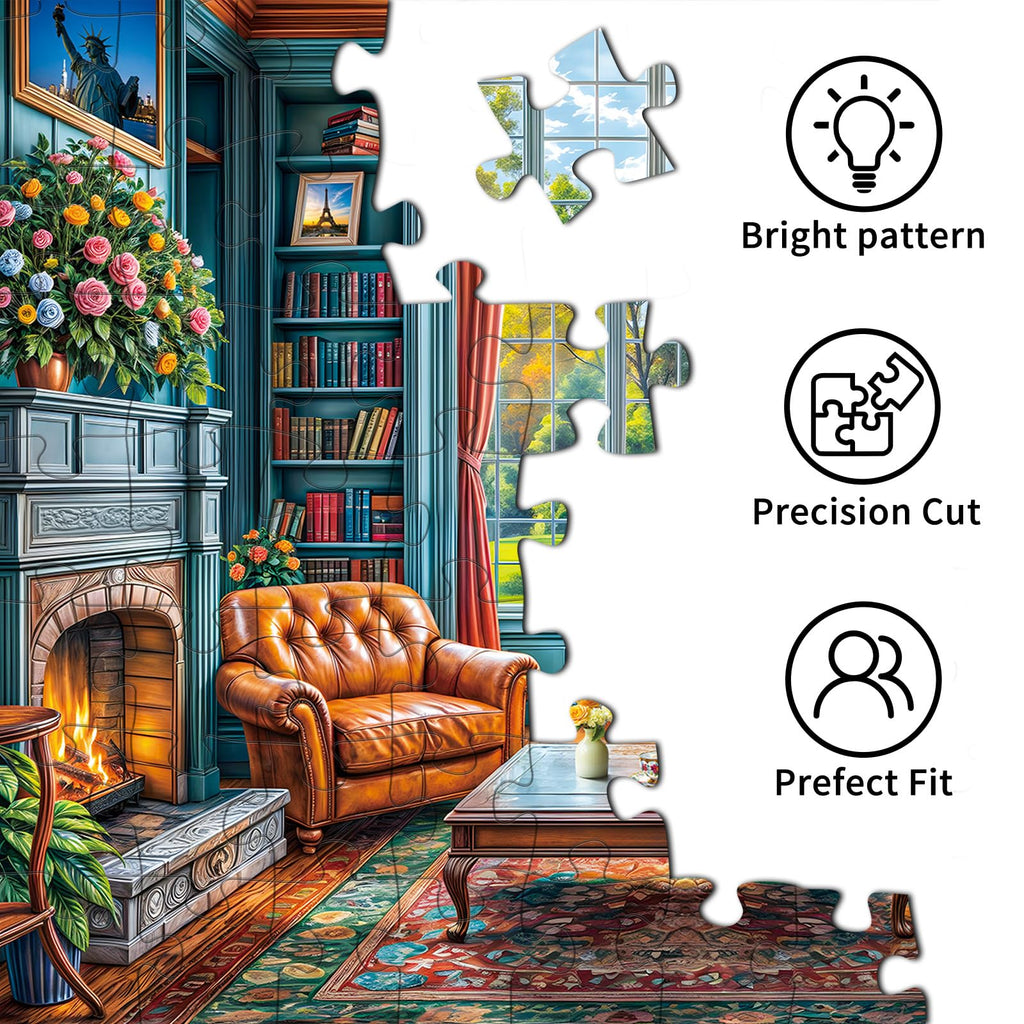 Warm Study Room 1000 Piece Jigsaw Puzzle for Adults – Cozy Library Scene