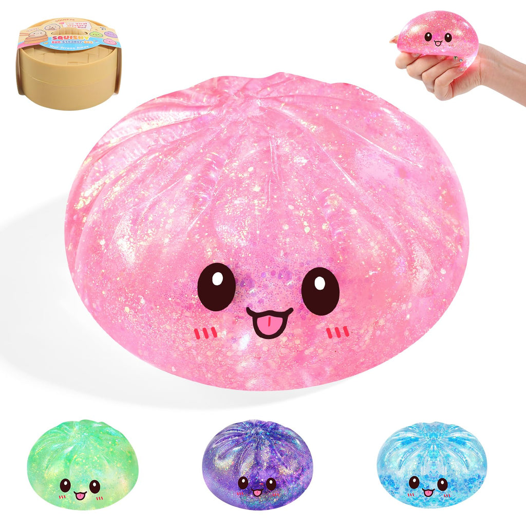 WASENLO Sugar Dumpling Squishy - Rare Style Mystery Box, Heavy 251g Crystal Glitter Bao Bun Fidget Toy (Pink)